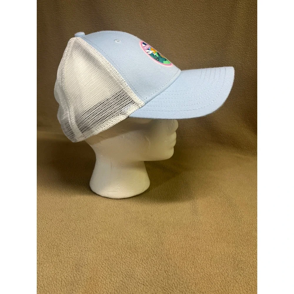The North Face Light Blue White Mesh Snapback Trucker Hat Graphic Mountain Patch